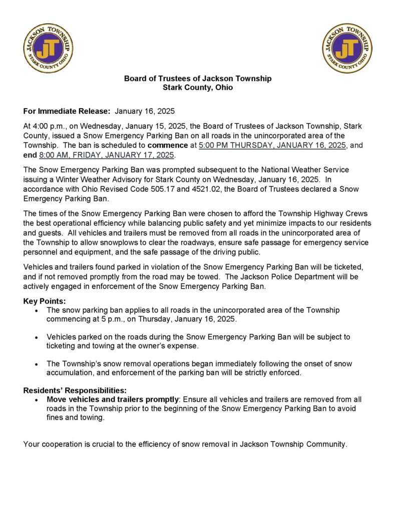 Press Release-Snow Parking Ban-011625